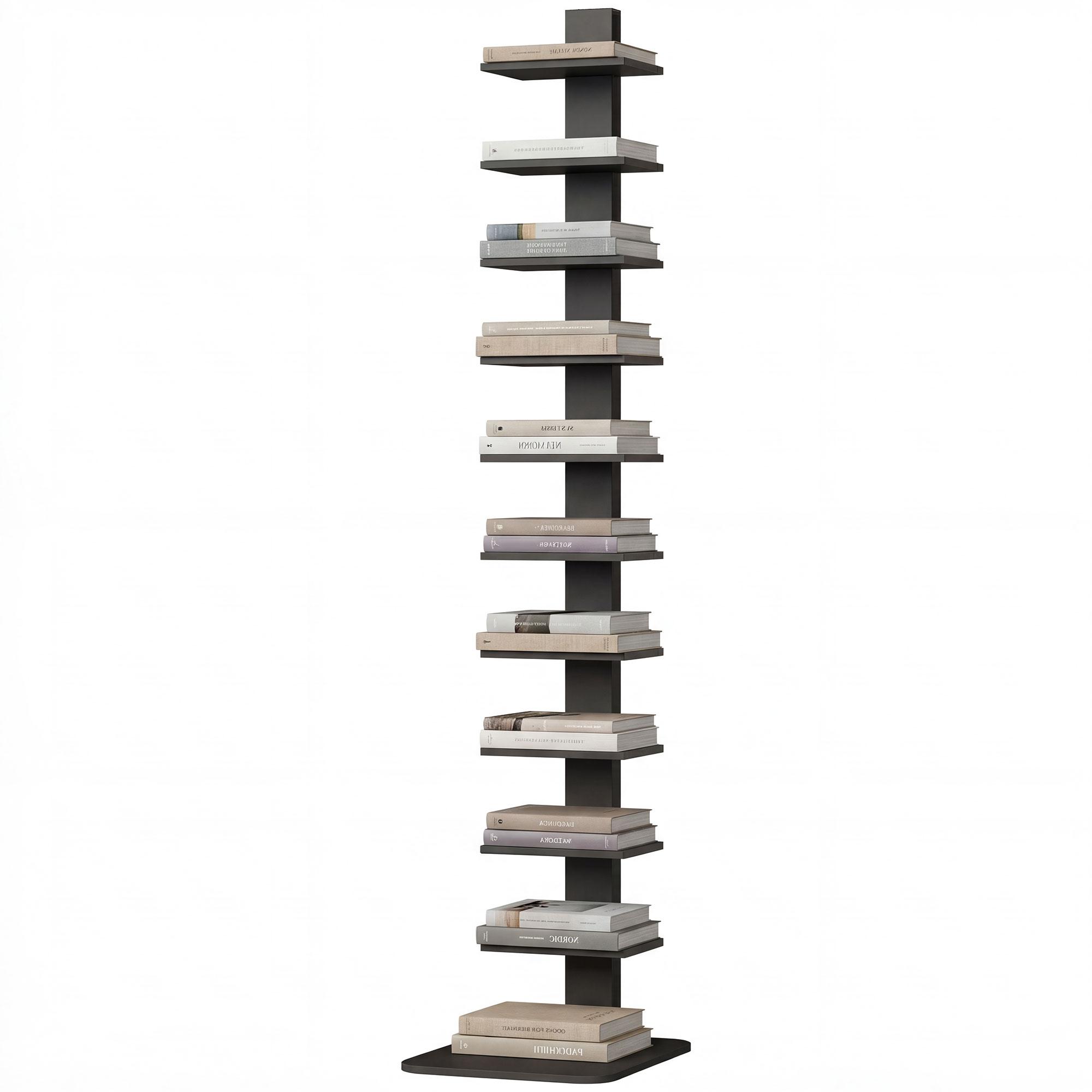 Bibliotecă Înaltă Modernă Cu 11 Rafturi Economizoare de Spațiu În Stil Industrial 34.5x41.5x163.5 Cm Negru