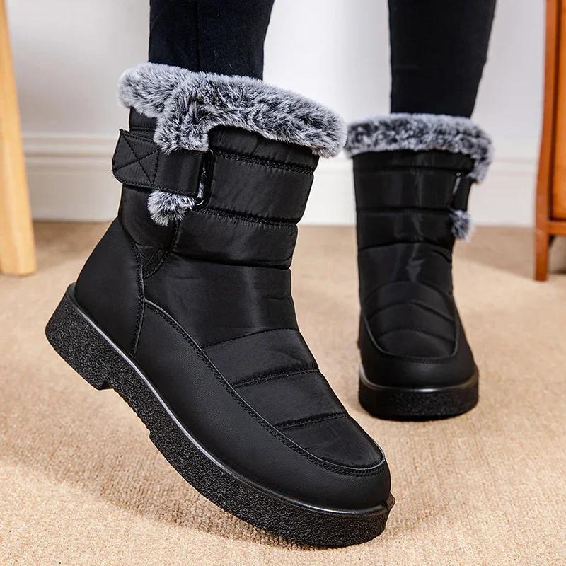 Fashion Women's Waterproof Winter Snow Boots Fluffy Fur Anti Slip Platform Ankle Boots for Women Outdoor Thick Plush Warm Cotton Shoes