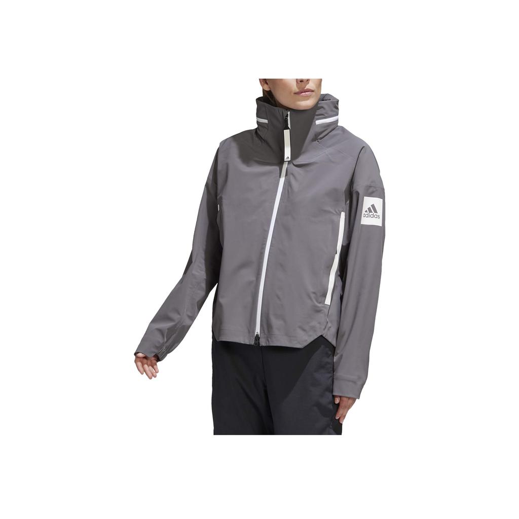 Adidas Myshelter Outdoor Sports Hooded Rain Jacket 3M Striped Reflective Solid Color Women Jacket Gray GE5859