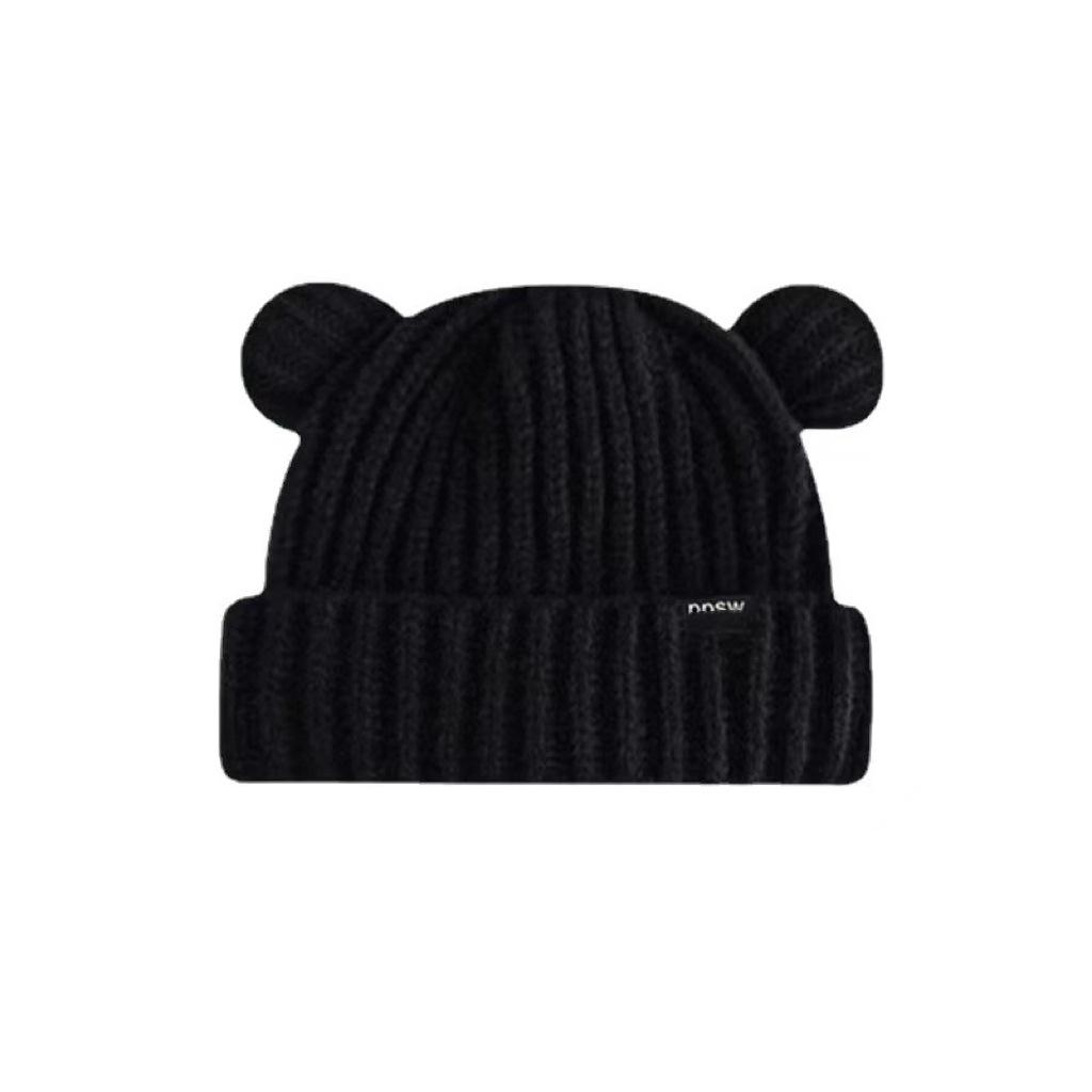 Gorro de malha de orelha de gato para mulheres, quente no outono e inverno, proteção de orelha espessada, fofo no inverno, pequeno gorro de lã para estudantes