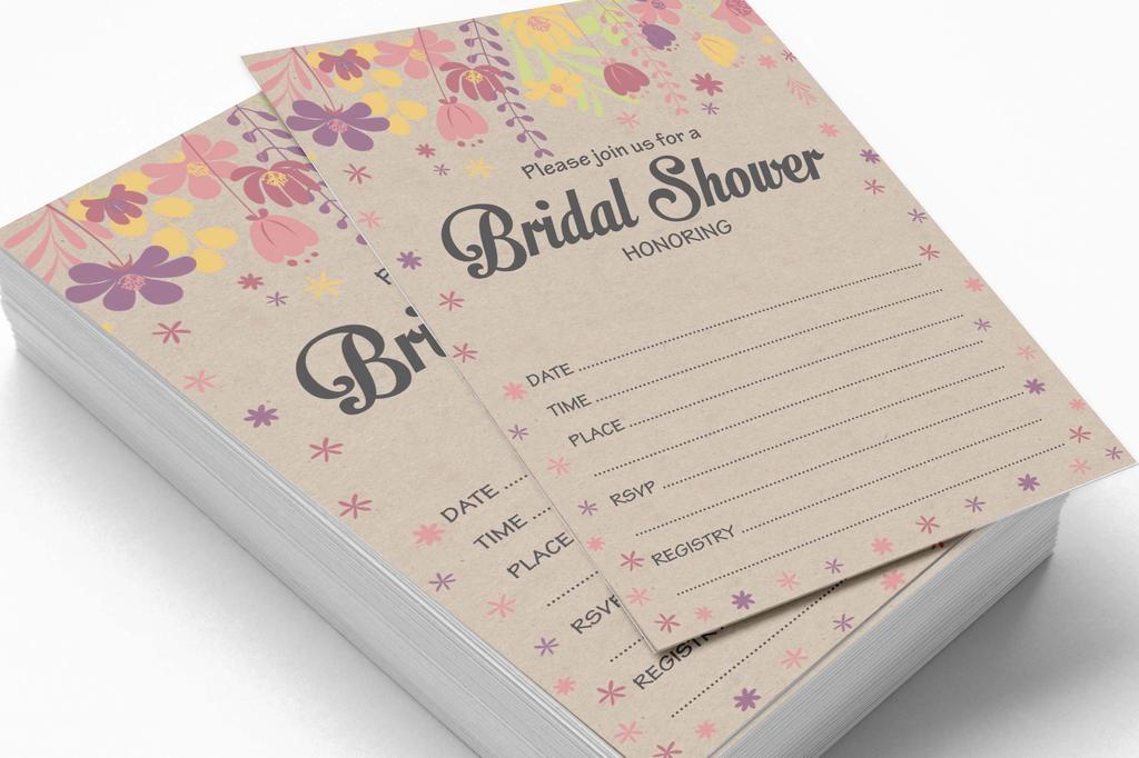 Inkdotpot 30 Bridal Shower InvitationsA  Rustic Kraft FloralA  Wedding Fill-In Style Invites Blank