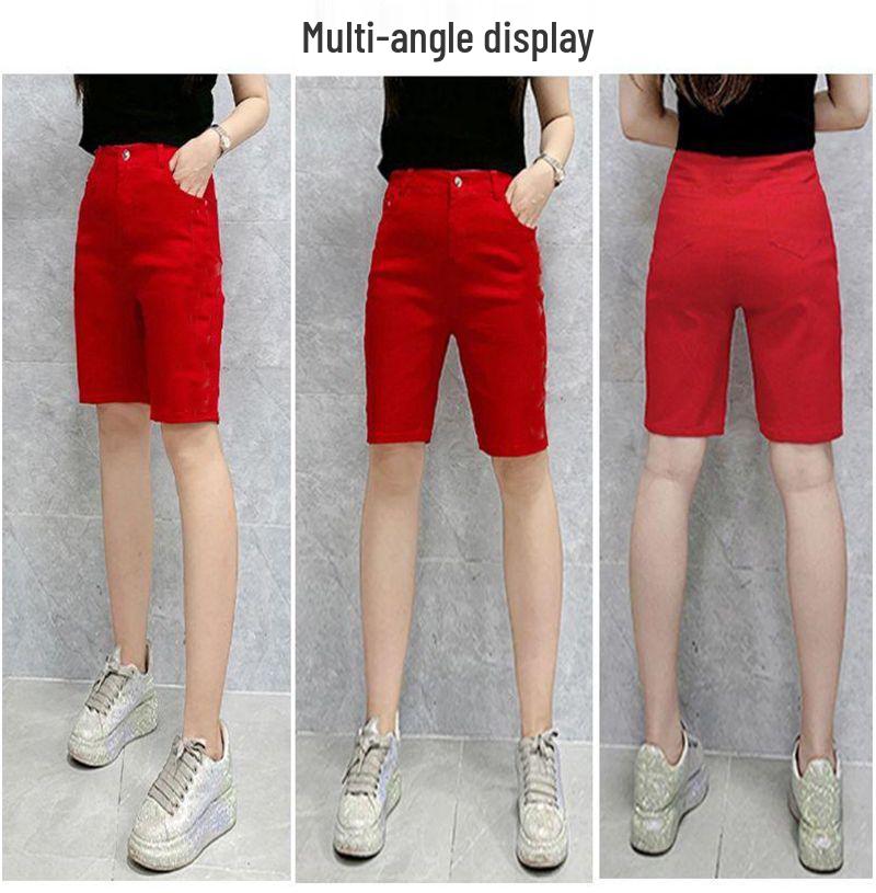 Women's Korean Style High-Waisted Straight-Leg Denim Pants - Versatile, Casual, Stretch for Cycling and Everyday Wear