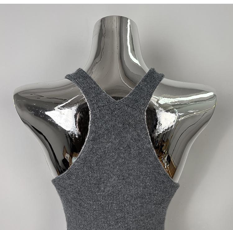 Korean Dongdaemun Slimming Waist-Cinching Sleeveless Knit Dress for Women