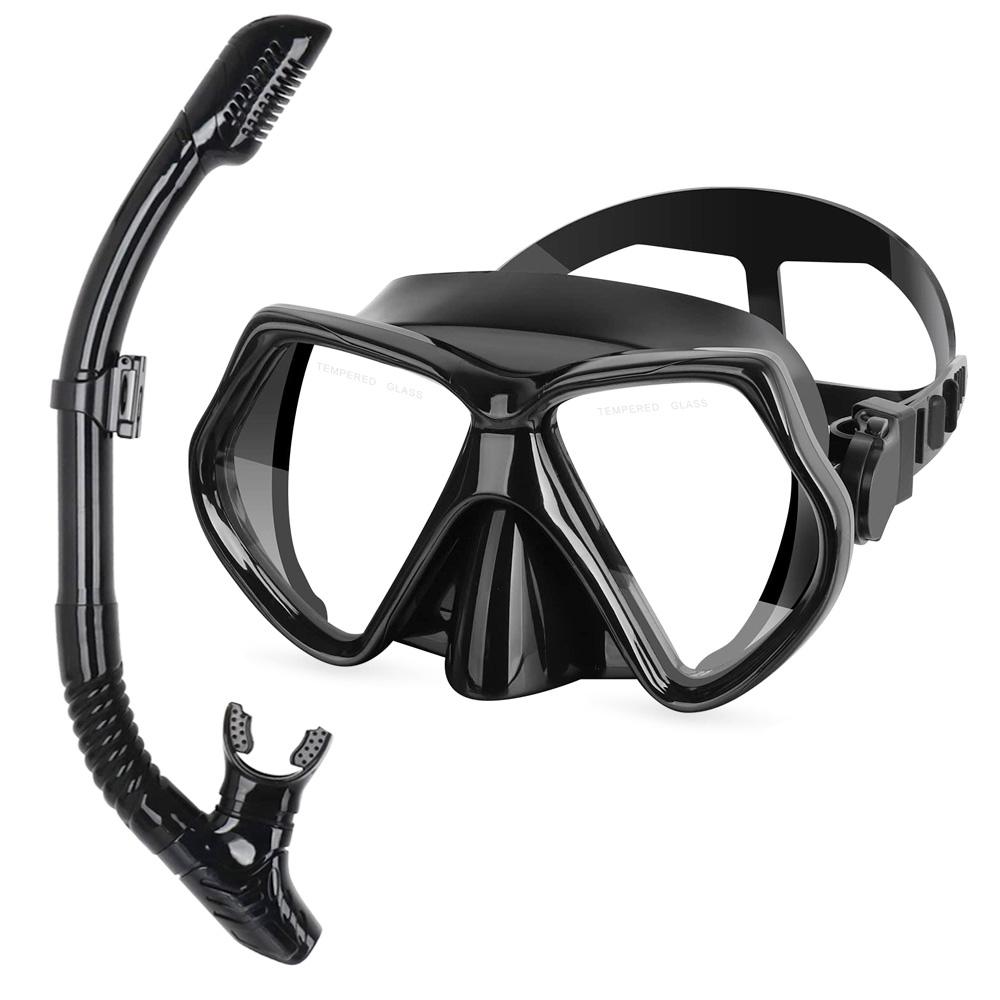 Dry Snorkel Set Diving Mask Swimming Goggles Anti-Leak Wide View Tempered Glass Lens Adjustable Strap Adult Youth