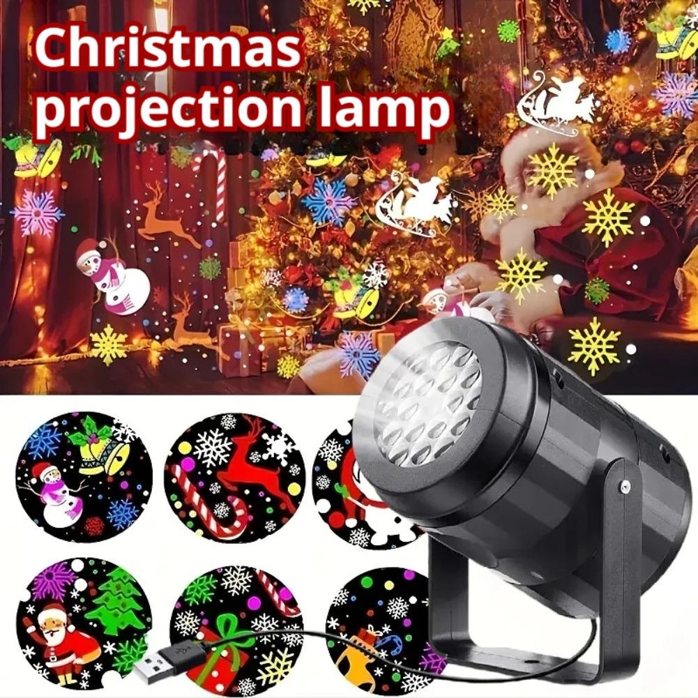 USB Powered Christmas Snowflake Projector Fairy Lamp with Holiday Patterns Rotating Spotlight for Home Decor Halloween Xmas Gift