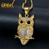 Iced Stainless 316L Titanium Steel Bling Owl Animals Pendant Necklaces for Men Women No Fade Punk Rock Hip Hop Jewelry