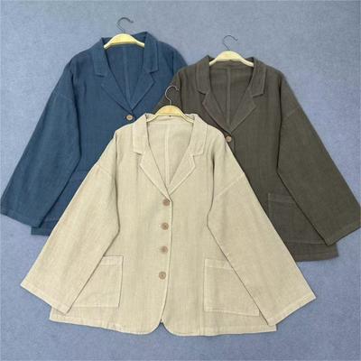 Fall Distressed Coats Suit Casual Top Loose Version Commuter Simple Turn-down Collar Jackets Women