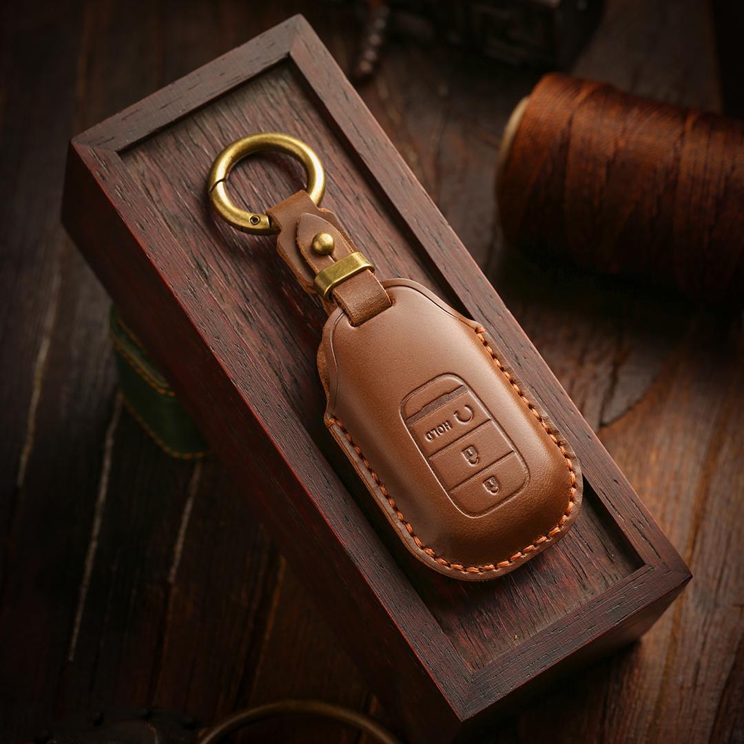 

[Honda]Car Key Cover Handmade cowhide Suitable for New Style Civic CRV Haoying Binzhi 6 keys коричневий