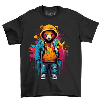 Gangster Bear Dripping Paint Effect T-shirt - Funny and Fierce! Funny T-shirt, U