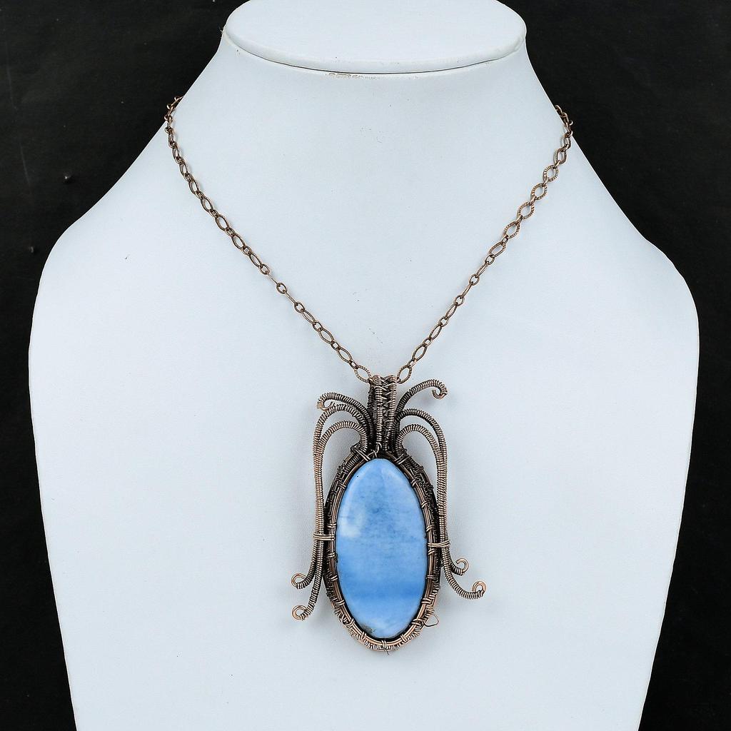 Owyhee Blue Opal Gemstone Pendant Copper Wire Wrapped Pendant Handmade Pendant Wire Wrap Jewelry Stylish Pendant Gift For Her Copper Jewelry