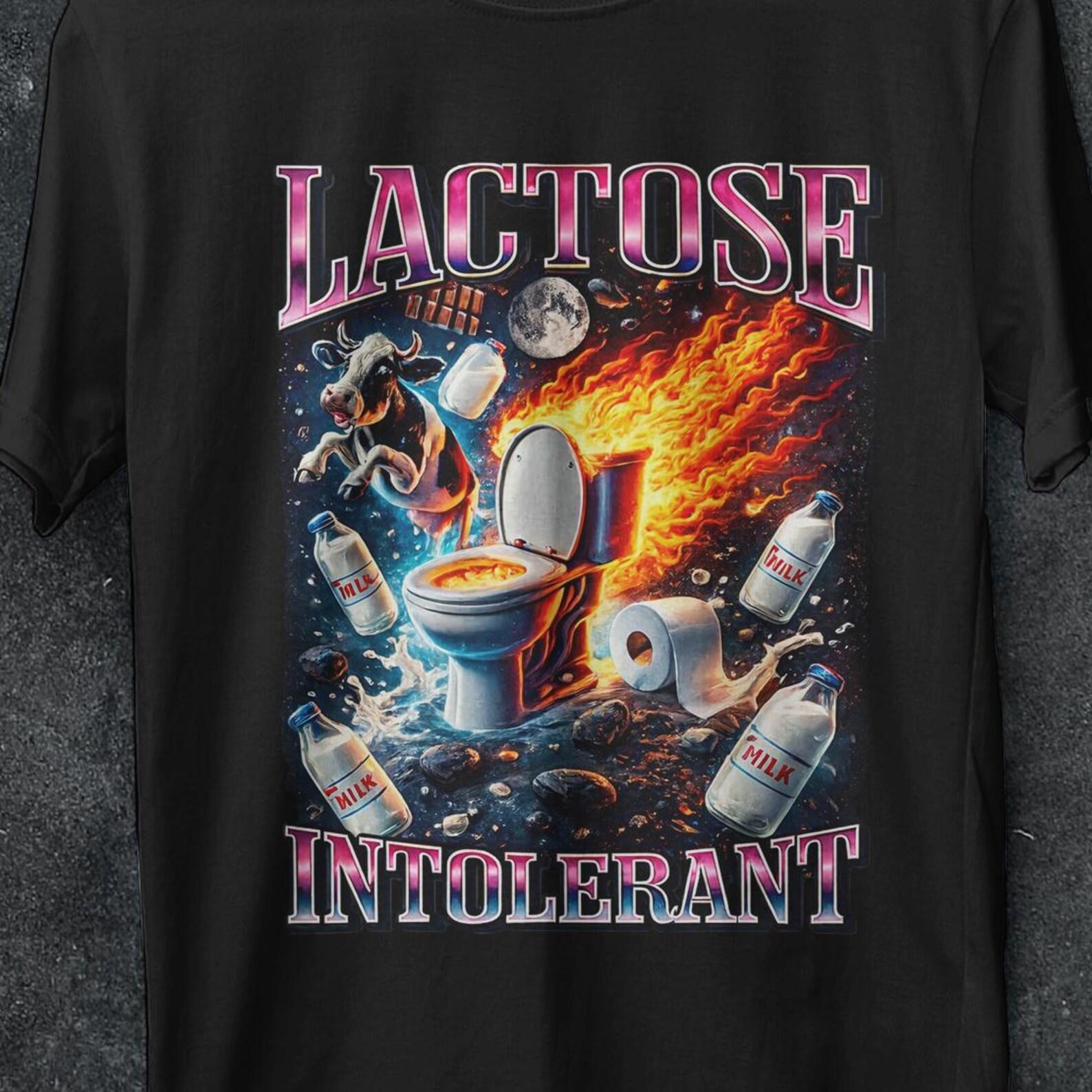 Lactose Intolerant, Vintage Shirt, Cringy Shirts, Gen Z, Humor Lactose Intolerant shirt, milk joke shirts, cow shirt, cat, bootleg, gifts S