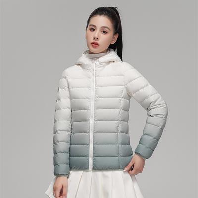 Autumn and Winter New Down Light Down Jacket Women's Style with Hat Collar Gradual Change Color Large Size White Duck Down Jacket