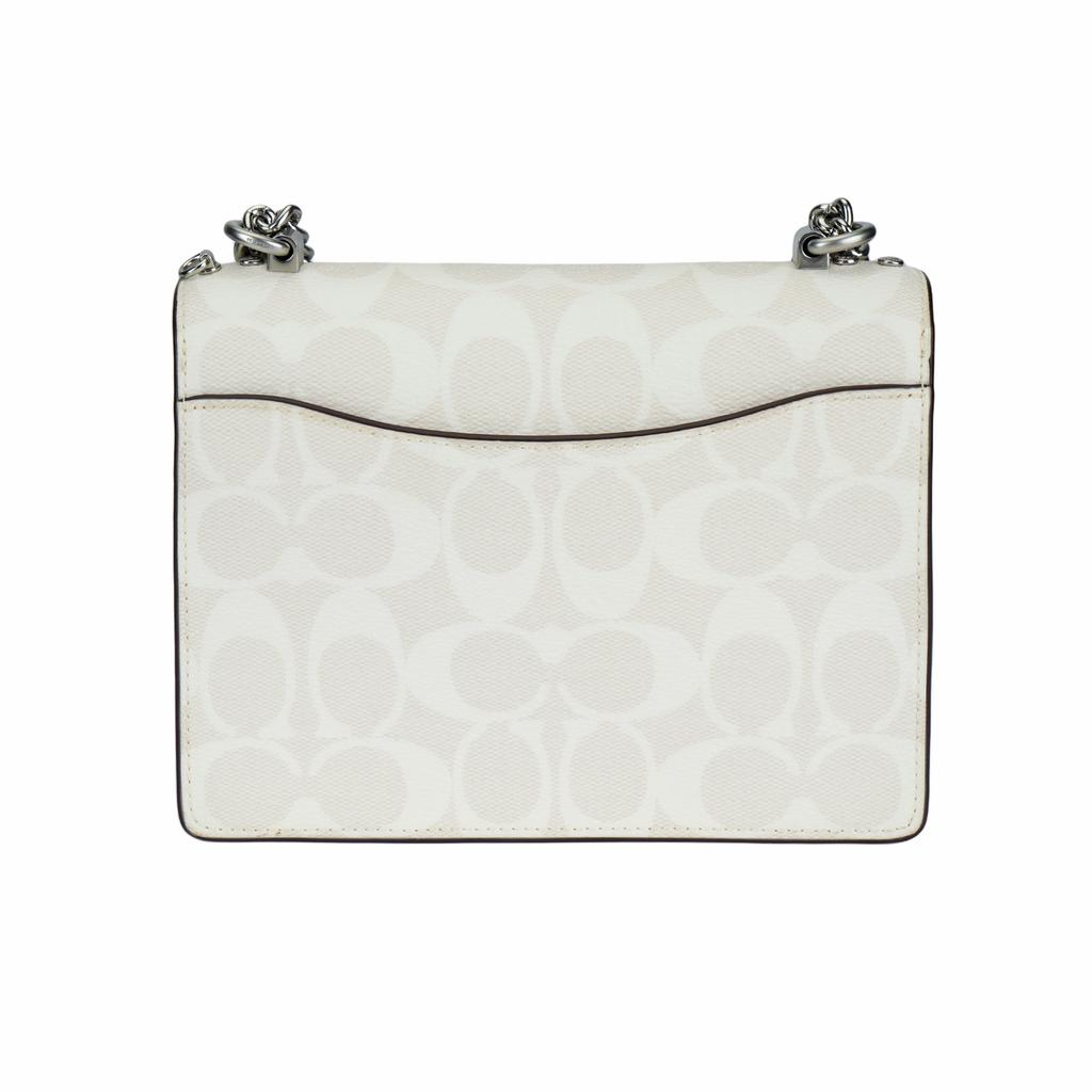 Coach Klare 18 Klassische Monogramm Klappe Brief Logo Leinwand und Leder Mini Umhängetasche Damen Umhängetasche Weiß Lavendel C9946-SVVVJ