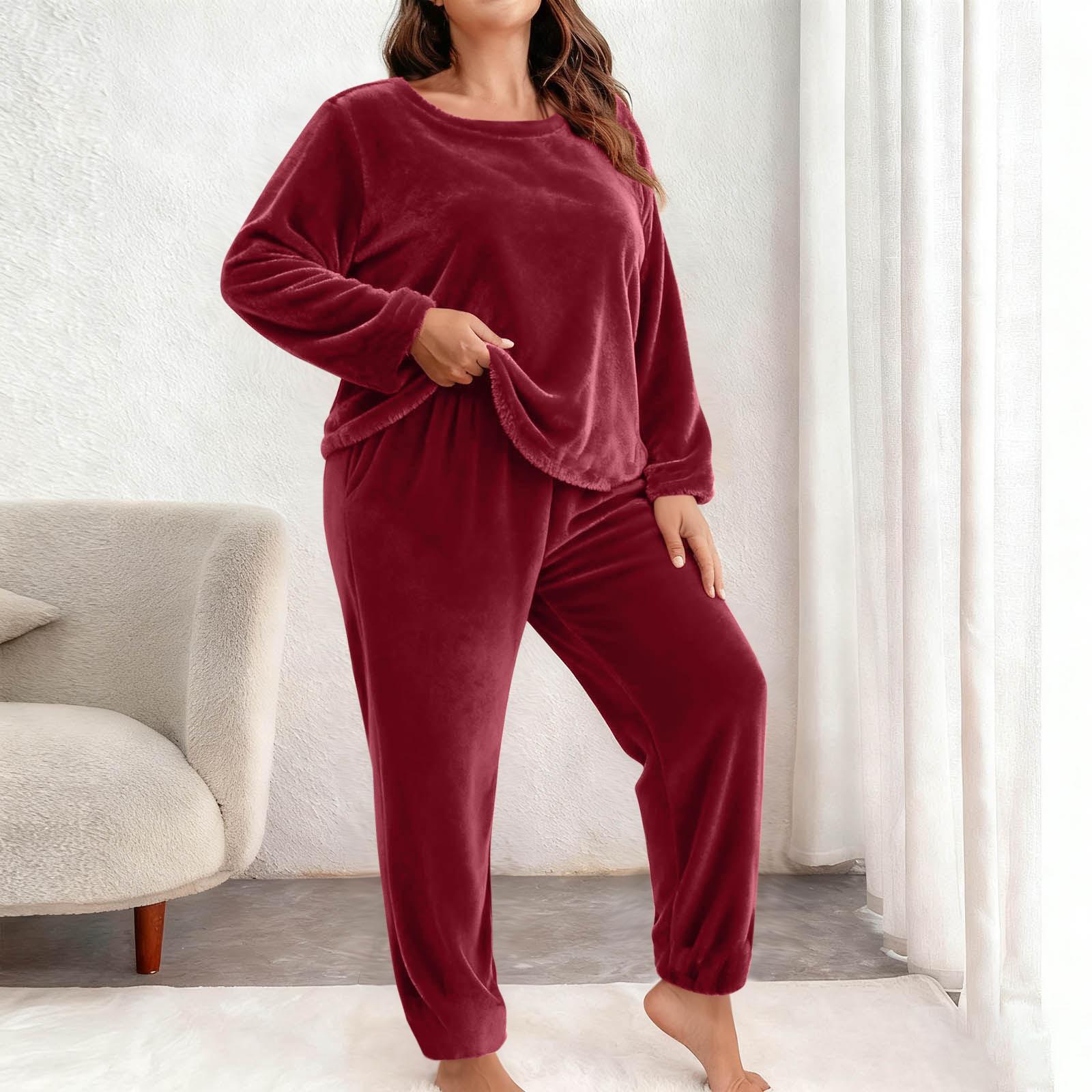 

Women s Fashion Loose-Fit Round-Neck Top And Pants Plus Size Two-Piece Set XL винний