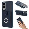 For Samsung Galaxy S25 Edge Case with Ring Kickstand Drawing Type Card Slots Leather Back Cover