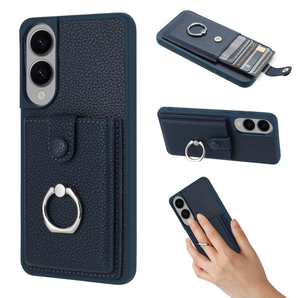 For Samsung Galaxy S25 Edge Case with Ring Kickstand Drawing Type Card Slots Leather Back Cover