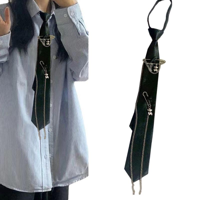 Jk Uniform Black Ties Metal Chain Bear Collar Japan Jk seifuku Cosplay Pre-tied Tie Schoolgirl JK Suit Neckwear