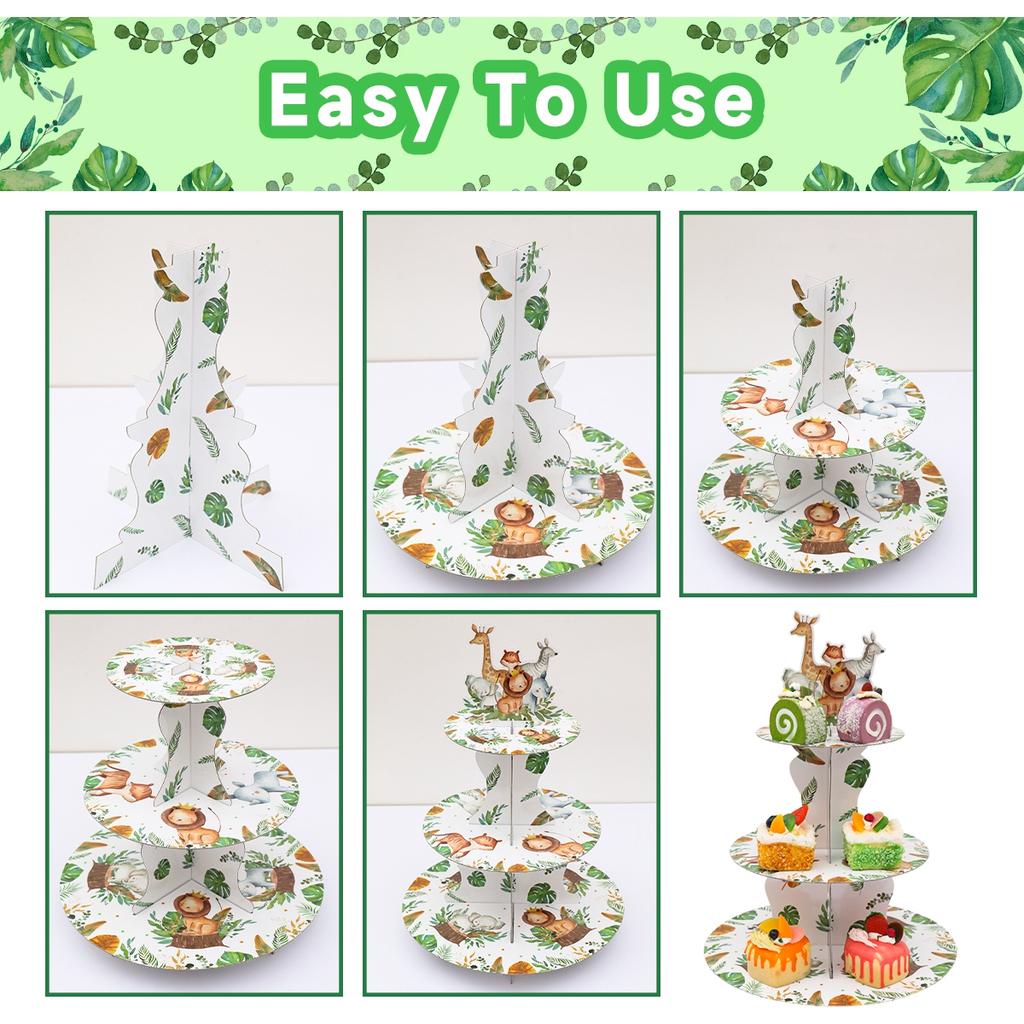 Jungle Animals Safari Cupcake Stand Baby Shower Birthday Party Decorations Cupcake Holder Kids Wild One Party Supplies