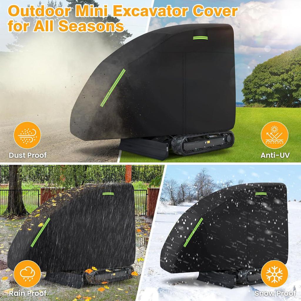 Mini Excavator Cover Fit Black for Bobcat E20 1760-3530lbs Water Proof 210D Oxford Fabric Zippered Exterior Accessories