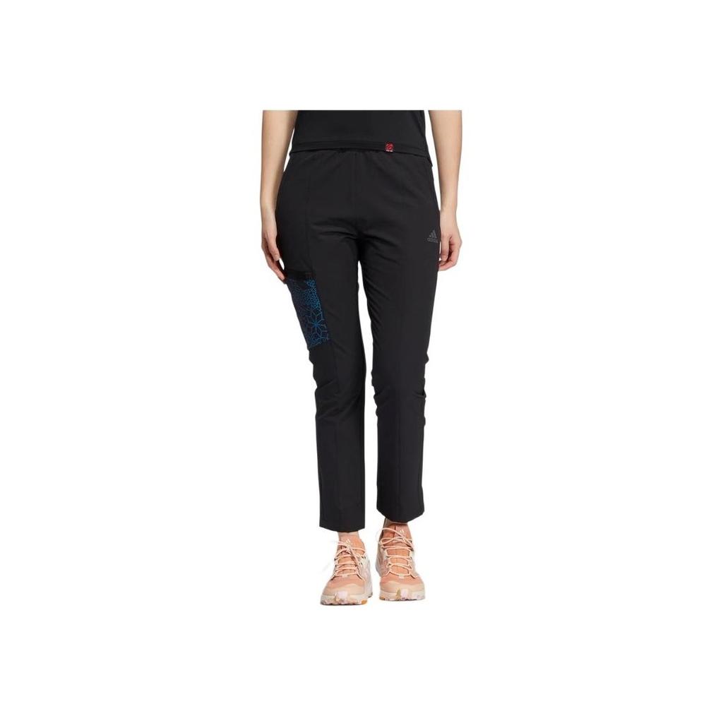 Adidas Pattern Spliced Running Training Straight-Leg Sports Pants Women Bottoms Black HC0277