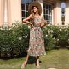 Summer New Halter Neck Sleeveless Small Floral Sling Lace High Waist Green Long Dress S-XL