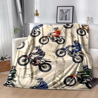 1pc Motorcycle Dirt Bike Print Blanket Home Decor, Couch Throw, Outdoor Blanket .W062