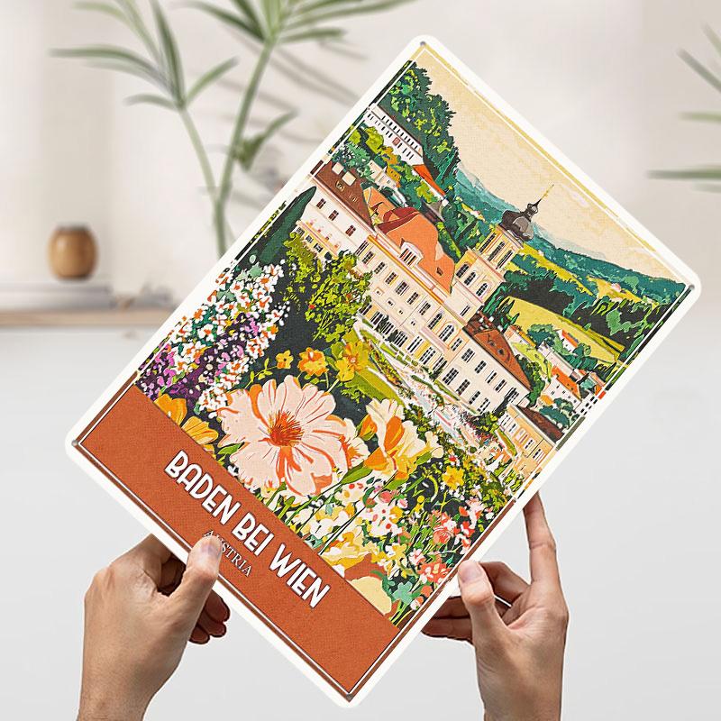 

Baden Bei Wien Austria Travel Poster Customized Wall Art Vintage Metal Signs Retro Tin Plaque for Man Cave Setup Decorations 7.9x11.8In(20x30cm)