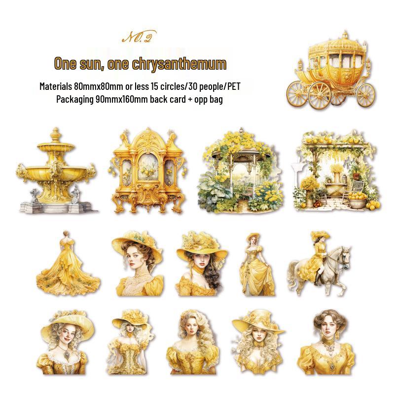 

Yanji PET Sticker Pack - Castle Princess Series Retro Characters: 6 Styles for Journal Decoration & Collage
