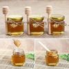 1.5Oz Mini Hexagon Glass Honey Jars with Wood Dipper Bee Pendants and Jutes Home Jam Jars for Party Favors Wedding Baby Shower