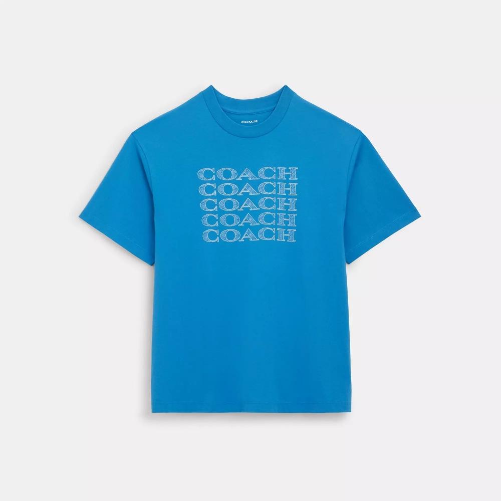 

Футболка Coach Signature Stack ярко-синяя