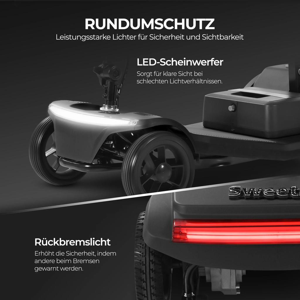Sweetrich S2 250W 24V 12Ah Batterie Amovible Pneu 7.5 * 2.0 Scooter Électrique à Quatre Roues pour Personnes Âgées Équipé d'un Siège Pivotant Capacité de Charge 136kg