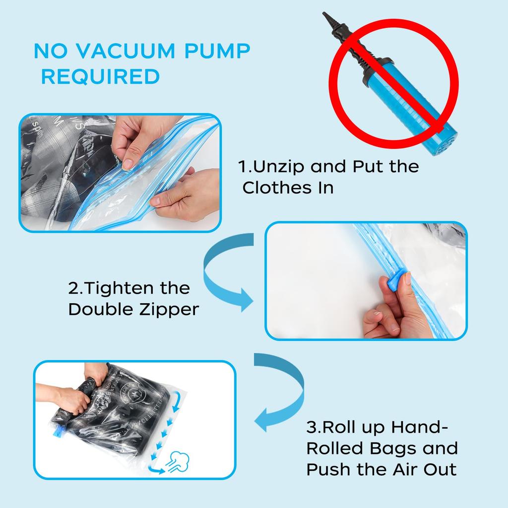 Multiple Sizes Vacuum Storage Bags Hand Roll Durable Space Saver Bags For Clothes Clothing Travel Accessories Suitcase Organizer