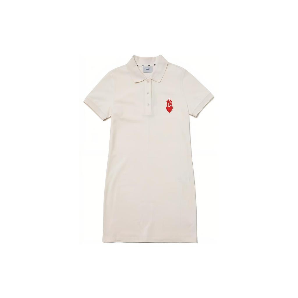 New MLB Short Sleeved Dress Women's Cream White 3FOP00723-50CRS