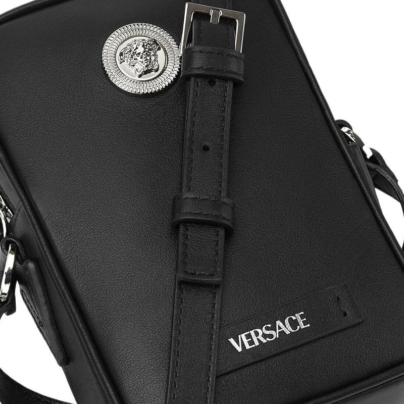 Versace Medusa Biggie Series Classic Medusa Logo Leather Phone Bag Men Shoulder Bag Black 1006192-1A03190-1B00P