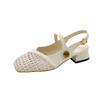 Internet Celebrities with the Same Versatile Niche Square Head Woven Camellia Sandals Women's Summer French Retro Thick Heel Bag Head Sandals