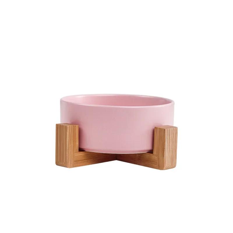 Cat bowl cerami double bowl water bowl integrated wooden rack protects cervical spine high-legged dog bowl dog bowl
