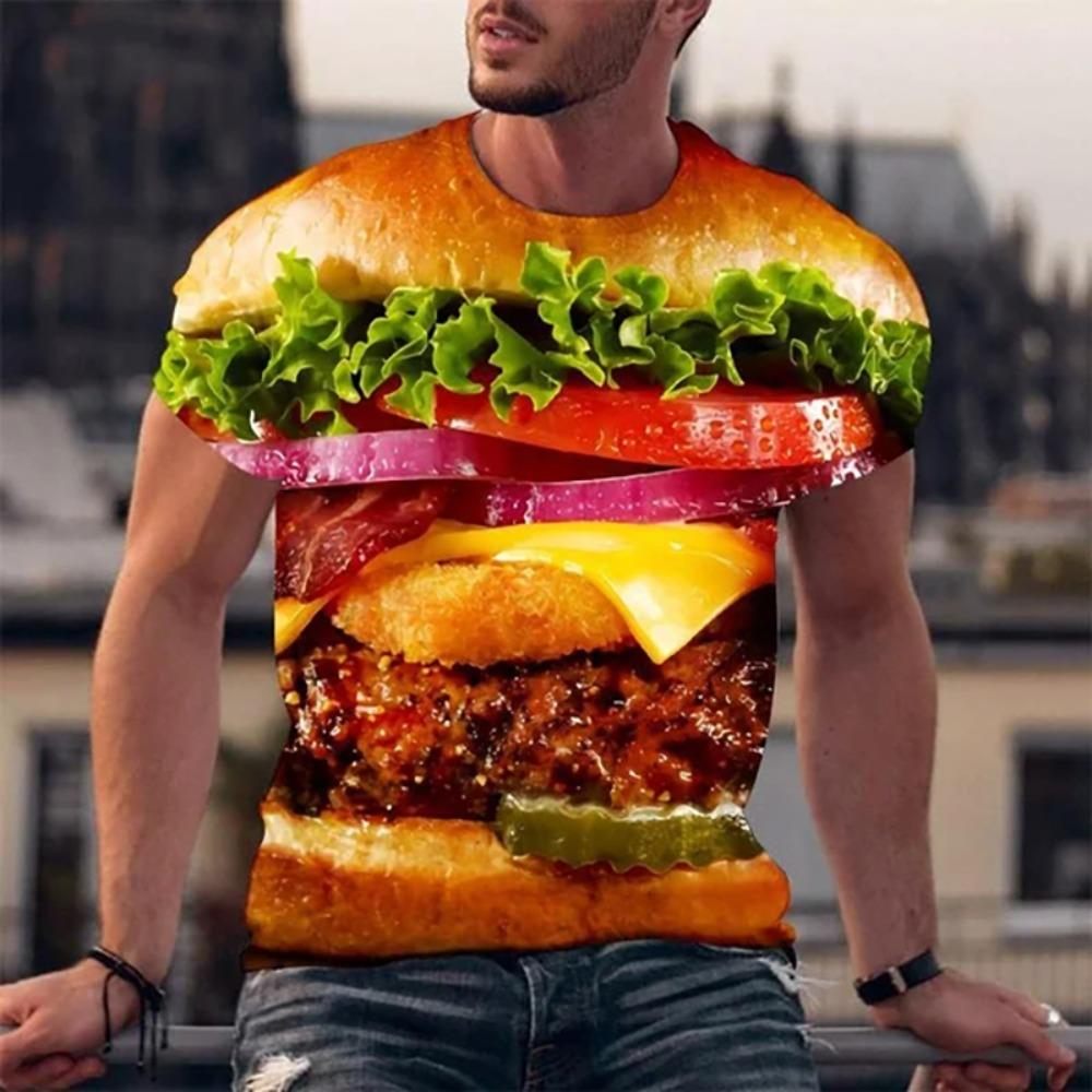 

Смешные футболки с изображением гамбургера, еды, 3D-принт, уличная одежда, мужская мода, футболки большого размера с коротким рукавом, футболки, топы, мужская одежда 6XL