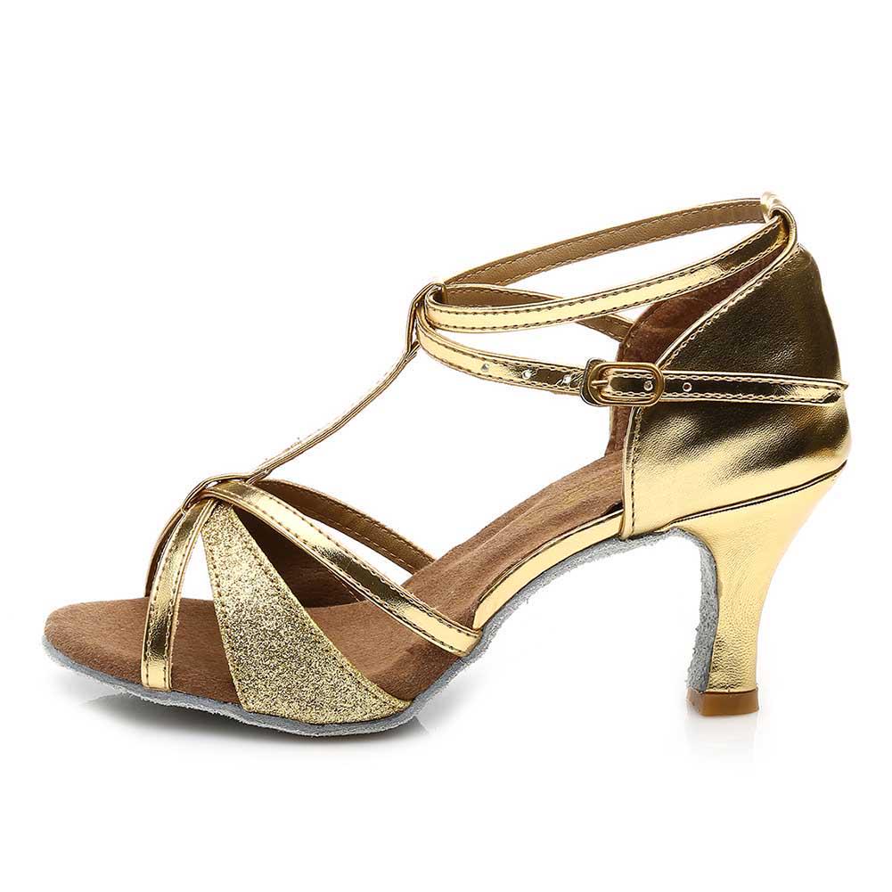 Women Latin Dance Shoes Soft Soled Ladie s Ballroom Dancing Shoes Tango Salsa Shoes High Heel 7cm 34 золотой