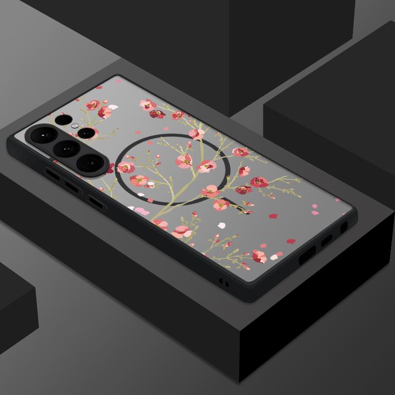 Matte Magnetic Case For Samsung Galaxy S25 S24 S23 Ultra S22 Plus S24 S21 S20 FE For Magsafe Retro Flowers Clear Hard PC Cover