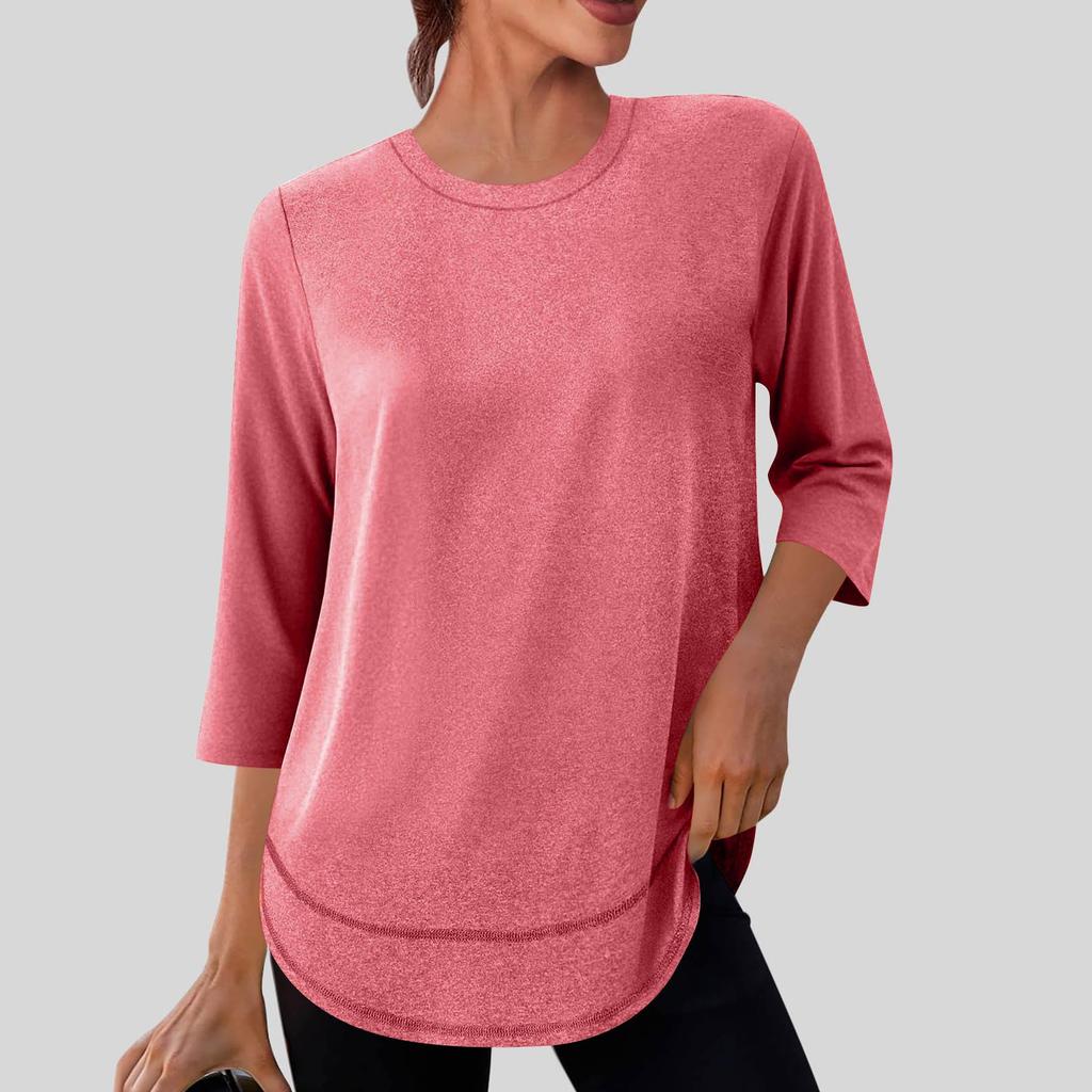Women’s Basic Crew Neck 3/4 Sleeve Tunic Top Casual Loose Fit Pullover Blouse Soft Lightweight Fabric for Daily Wear