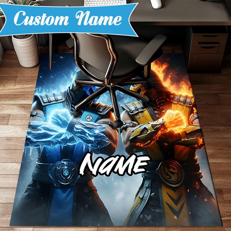 Custom Name Thunderous Warrior's Kombat Rug for Living Room, Game Rooms, Office, Bedroom, Floor Mat Playful Design, fan gifts Christmas decor