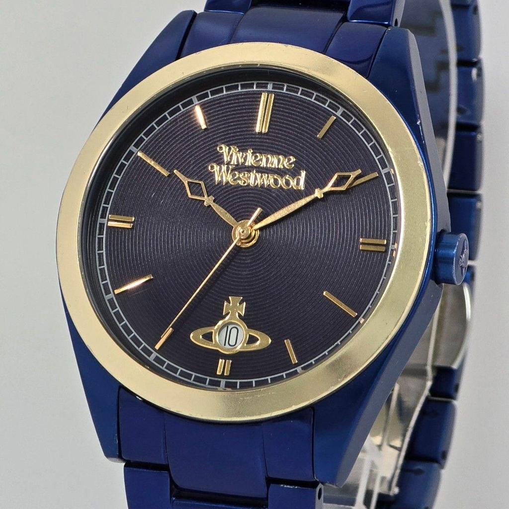 Used Vivienne Westwood St. James VV049NVNV Navy Blue Aluminum Date (Working, with box and bezel)