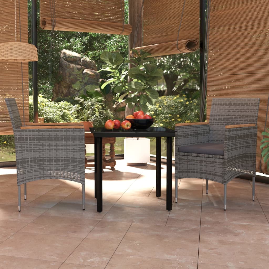 3 Piece Outdoor Dining Set with Cushions Gray and Black