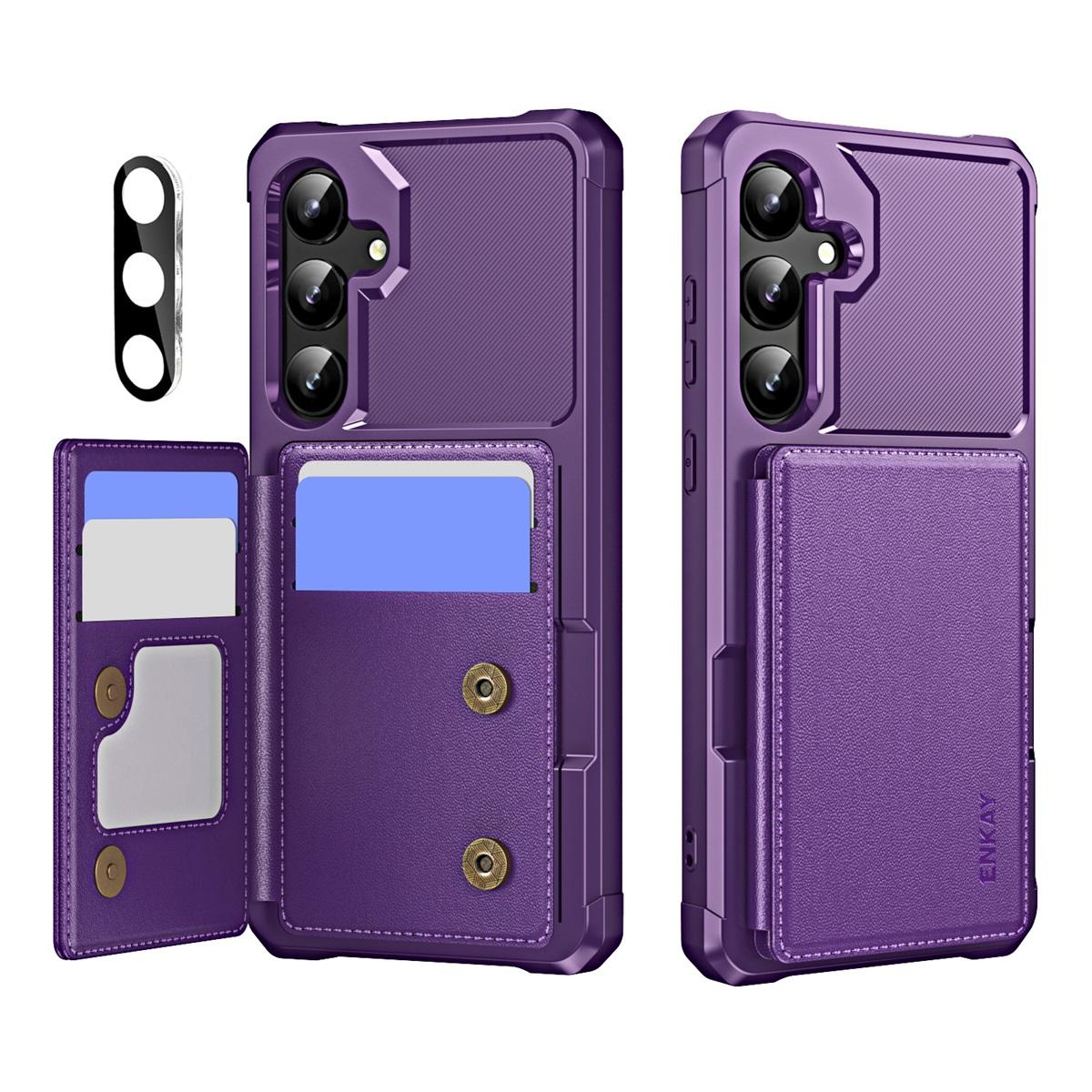 

For Samsung Galaxy A55 5G ENKAY Hat-Prince Wallet Card Slot Kickstand PU Leather +TPU Back Phone Cover with Camera Lens Film Purple