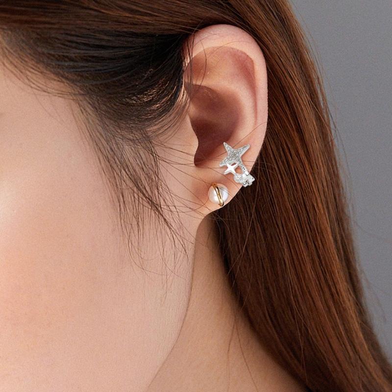Shimmering Zircon Star Ear Clips Women Cuff Earrings Easy to Wear Copper Texture Suitable for Daily Wear and Parties