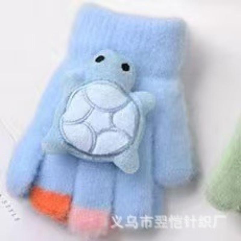 New Children's Little Turtle Warm Gloves Five-finger Baby Cute Cartoon Boys and Girls Knitted Wool Gloves