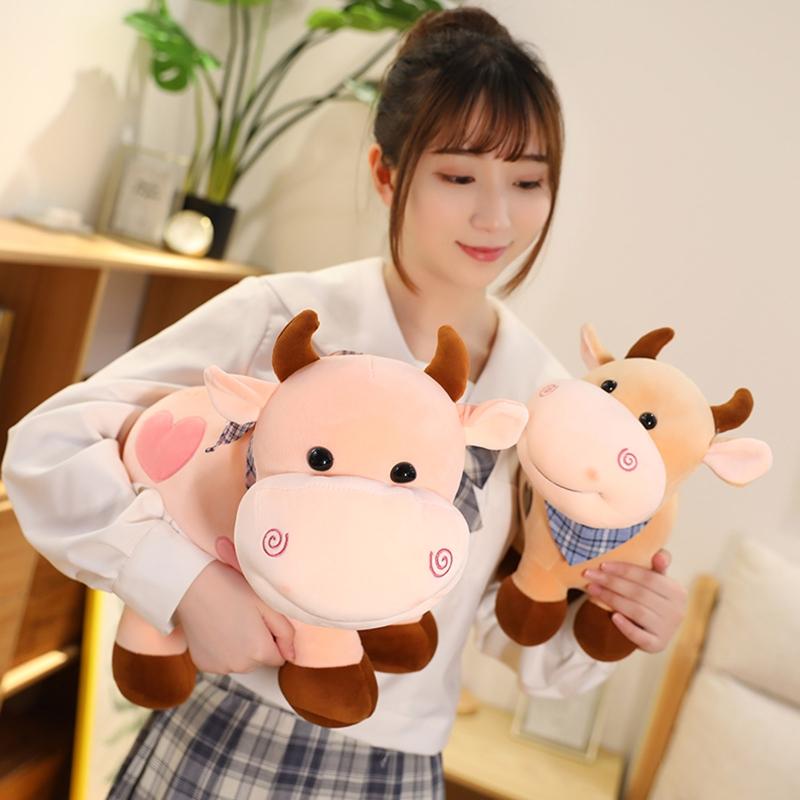 Fluffy Cow Plush Stuffed Mascot Toy Cuddle Pillow Plush for Doll Baby Soothing Toy Non-Deform Ornament Gear Store Toy 11