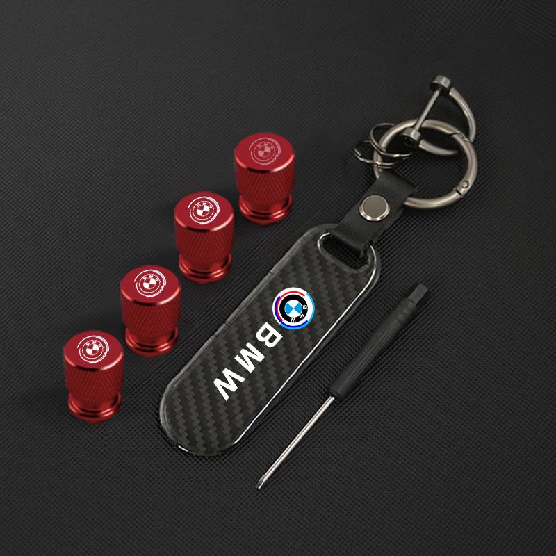 Carbon fiber Tire Valve Stems Cap Keychain Style Wheel Air Valve Cover For BMW 50th Anniversary 3 5 7 Series E83 F16 E70 Sticker GA3