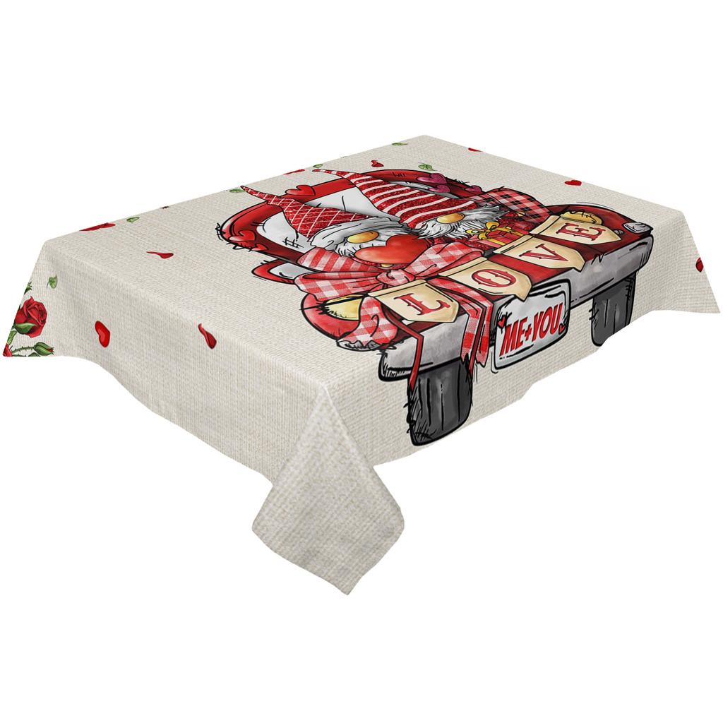 Valentine 'S Day Love Dwarf Rose Truck Tablecloth Holiday Decor Waterproof Rectangular Tablecloths Wedding Decor Table Cover