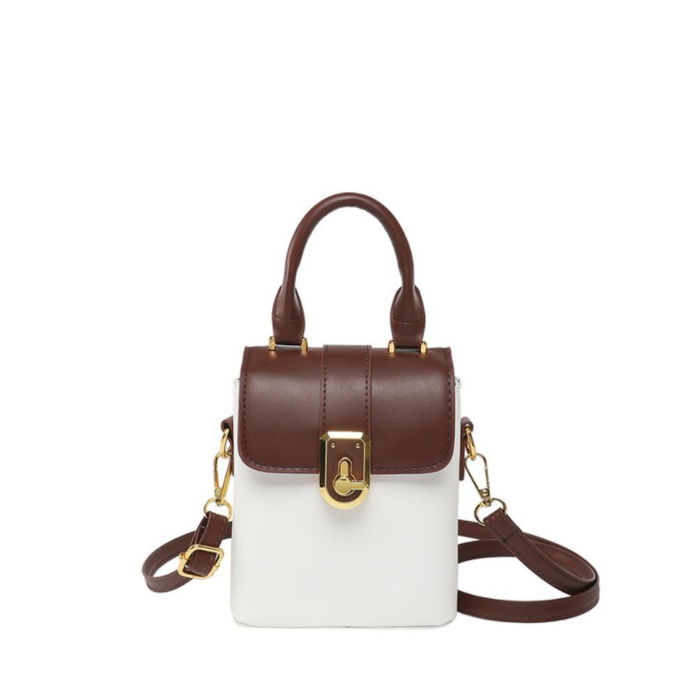 

PU Simple Shoulder Bag Handbag Ins Square Tote Bag Portable Contrast Color Phone Bag Travel белый